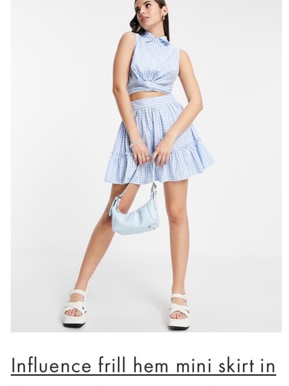Influence Frill Hem Mini Skirt — Light Blue Gingham